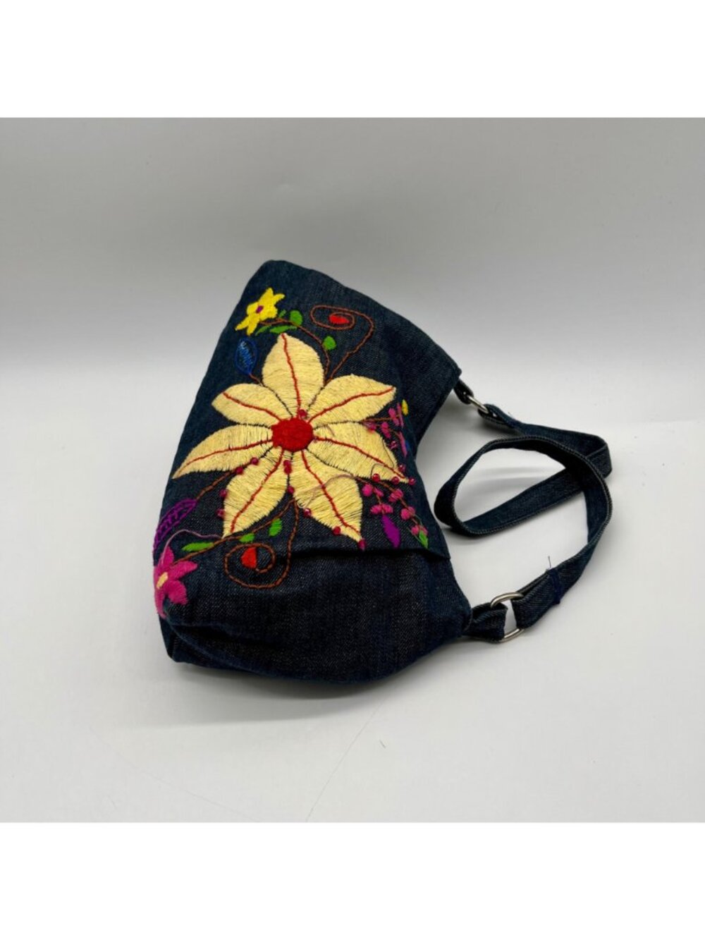 Denim Flower Embroidery Shoulder Bag - Picture 3 of 10